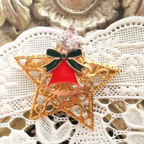 クリスマスベルのブローチ・星に願いを・スワロフスキービーズの煌めき