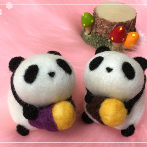 【sold out】焼き芋もぐもぐふわぱん♡食欲の秋☆羊毛フェルトのふわふわパンダと焼き芋