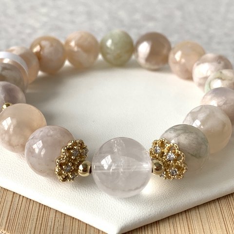 ローズクォーツ × 桜瑪瑙  デザインブレスレット💎