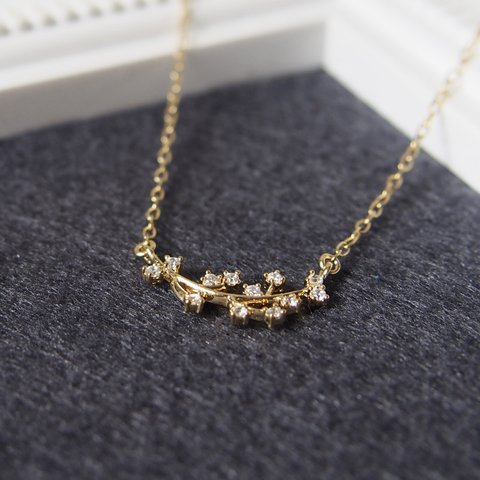 【16KGP】cz branch necklace / ネックレス  ゴールド 枝 ボタニカル キュービックジルコニア オフィス 華やか 14kgf変更可 送料無料