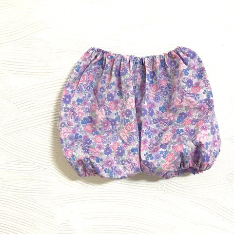 🎀紫色 リボン×小花 かぼちゃパンツ