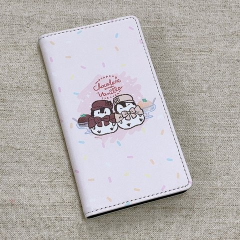 スマホ用手帳型ケース　　アイスクリームコスチューム　チョコレート&バニラ