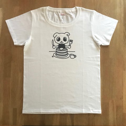 ねんねんとホットケーキ　L  レディース　Tシャツ　オリジナルイラスト　ホワイト