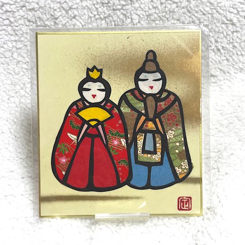 【切り絵】ひな祭り お雛様とお内裏様 ミニ色紙②