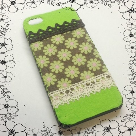 みどり×茶色 花柄レースのiPhone5ケース