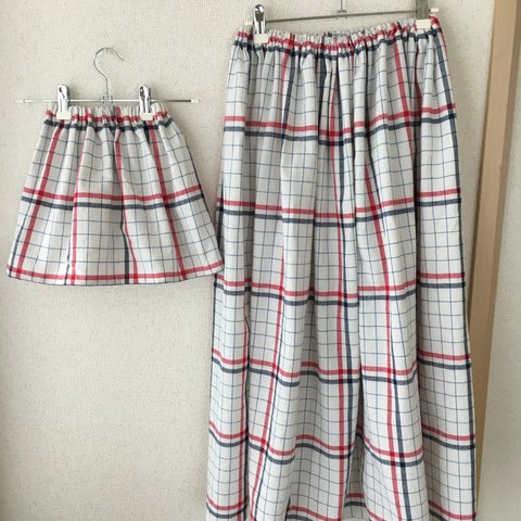 親子スカート☆赤×紺色格子