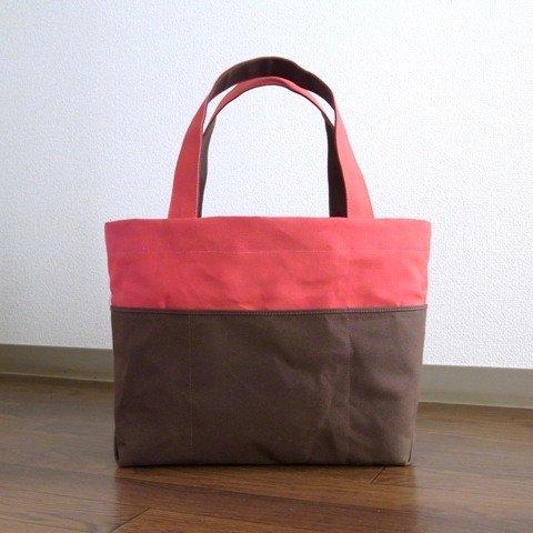 【受注製作】「bicolor tote M」 red×brown