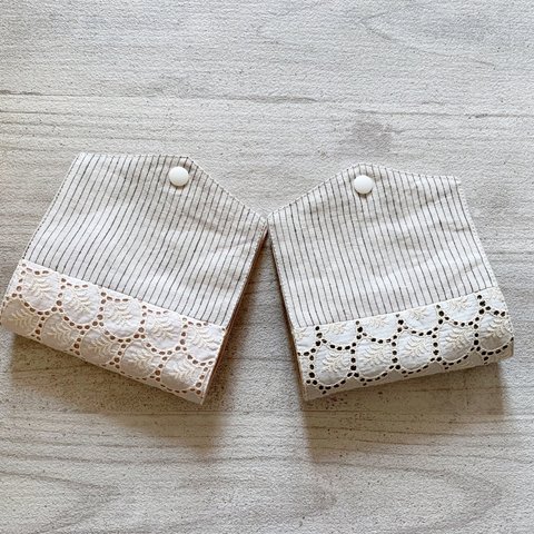 リーフ刺繍とリネンの仮置きマスクケース　ピンク