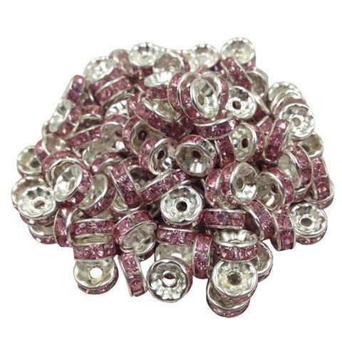 再入荷！平ロンデル(Silver x Light Pink) 30個 約8mm スペーサー パーツ【R-41】