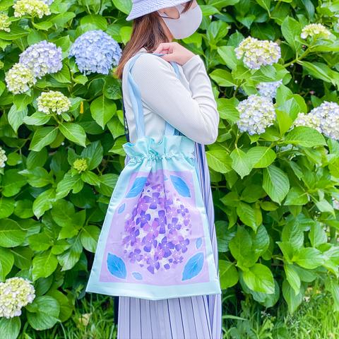 紫陽花の巾着バッグ