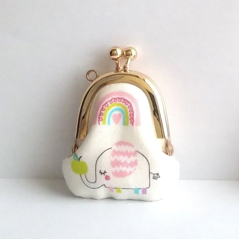 小さいがま口：豆姫：ちっちゃいがま口：littlie purse 401：かわいいがまぐち：小さな財布：象,虹,elephant, rainbow