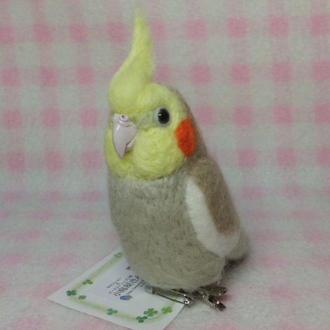 オカメインコ シナモングレー♂ mini♪☆マグネット/ブローチ どちらか選択   足有に変更可能   羊毛フェルト 鳥のオブジェ  受注制作