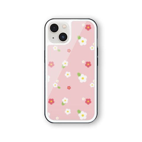 花柄 9 強化ガラス iPhoneケース  iPhone15 iPhone14 iPhone13 iPhone12 iPhone11 iPhoneSE2  iPhoneSE3