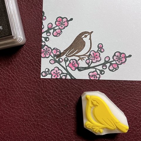 鶯（うぐいす）の消しゴムはんこ（持ち手つき）