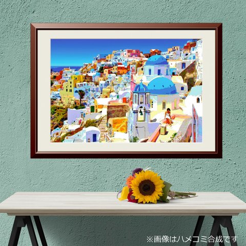 【アートポスター】ギリシャ サントリーニ島のブルードーム（作品No.132）