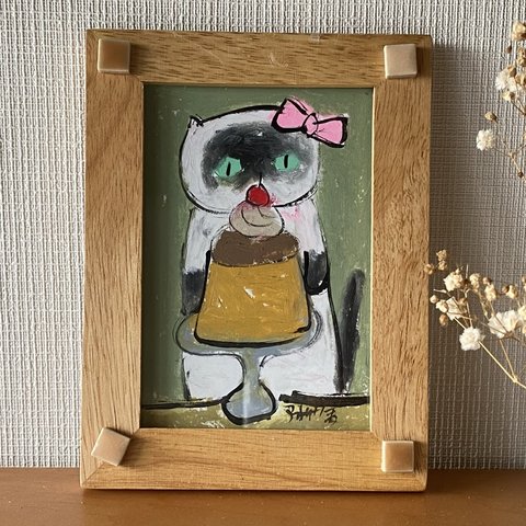 絵画。原画【プリン屋のかわいいシャム猫ちゃん】