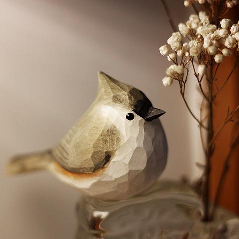 新しいスタイル　小鳥木彫り  鳥のペンダント  肥えた小鳥　木彫り小鳥　小鳥実木 
 誕生日プレゼント手芸実木のデスクトップ飾り  動物木彫  彫刻飾りX3