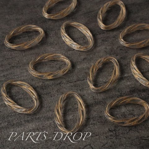 再販( 10pcs ) 31×21mm ツイストフープ クリア×ゴールド アクリルパーツ 〔CH-024CL〕