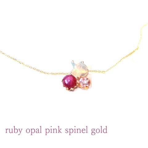 k10 Pink Spinel & Ruby & Opal Necklace