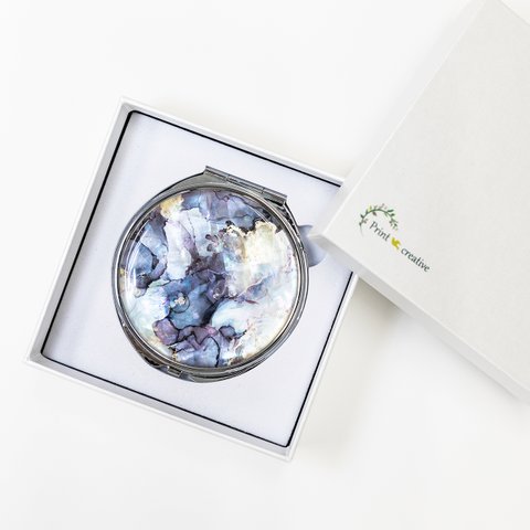 天然貝 コンパクトミラー（マーブル・モード）シェル 螺鈿アート｜プレゼント・ギフトにおすすめ