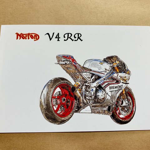 001. オートバイ 色鉛筆画2Lサイズ  Norton V4RR Motorcycle 
