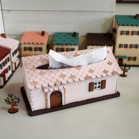 木製ティッシュBOXハウス ピンク屋根