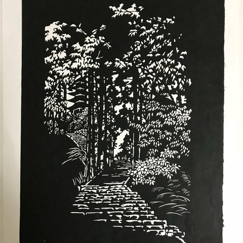 切り絵　山の参道