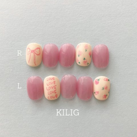 シンプルりぼん ネイルチップ(Pink)