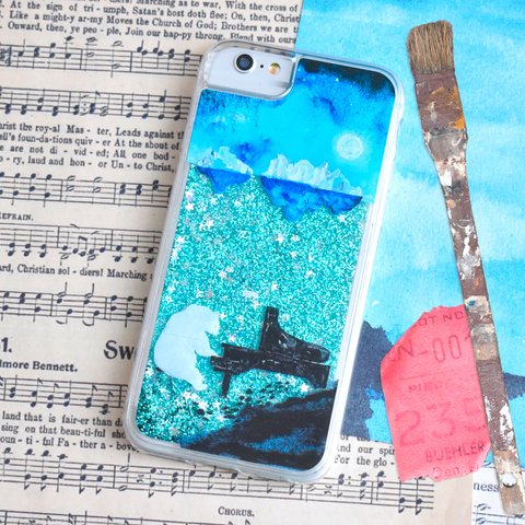 深海でピアノを弾くシロクマのグリッタースマホケース＊iPhone全機種対応