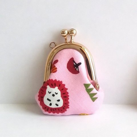 小さいがま口：豆姫：ちっちゃいがま口：littlie purse 364：かわいいがまぐち：小さな財布：ハリネズミ,キノコ,hedgehog