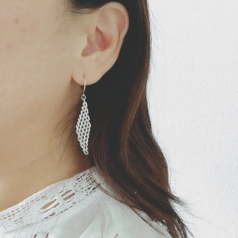 【イヤリングも可】シルバーメッシュピアス 〜シンプルシック〜