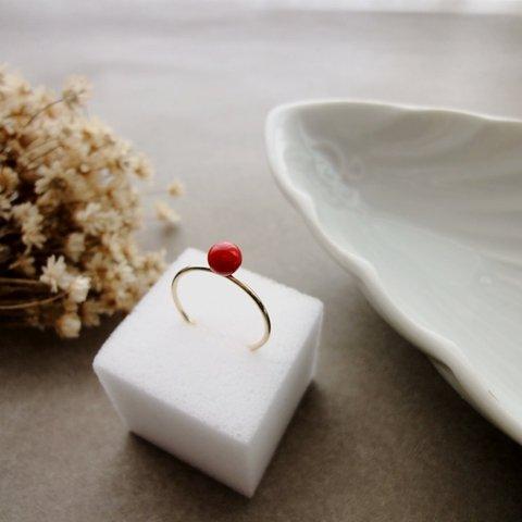 天然石の指輪 ■ 一粒の幸福 14KGF ■ 赤いサンゴ 5ｍｍサイズ 