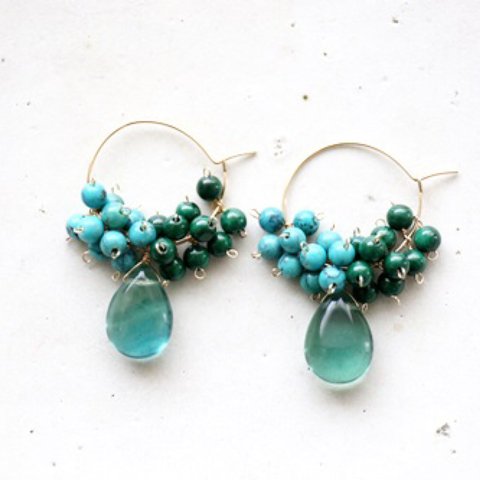  14KGF turquoise malachite flowlignt hooppierce[kgf0516]