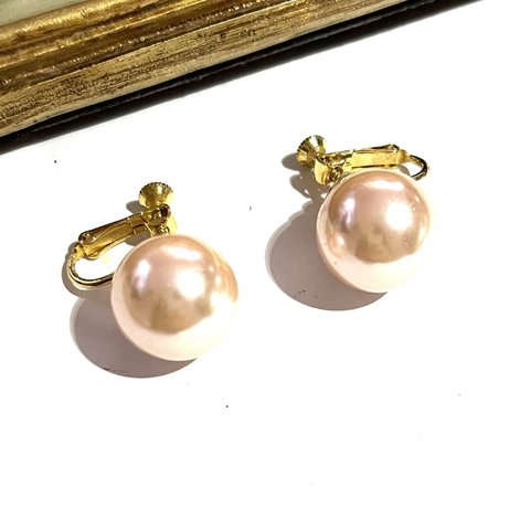 0210 VINTAGE EARRING  ピンクシンプル　パールヴィンテージ　イヤリング　アンティーク  クラシカル　フラワー　大ぶり　クリップ　ナチュラル　シンプル　オケージョン  ブライダル