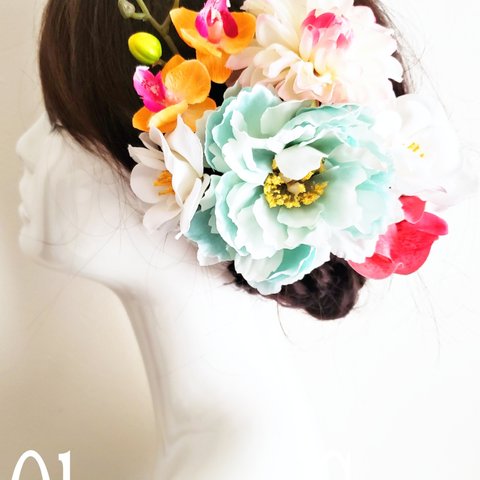 花姫 ピオニーと椿の髪飾り6点Set No868