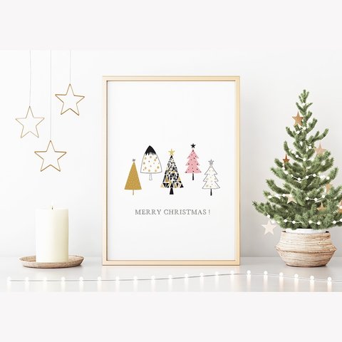 北欧ポスター クリスマスツリー　/ i0349 / クリスマスツリーやお家　可愛いオーナメント　子供部屋にも　インテリアポスター