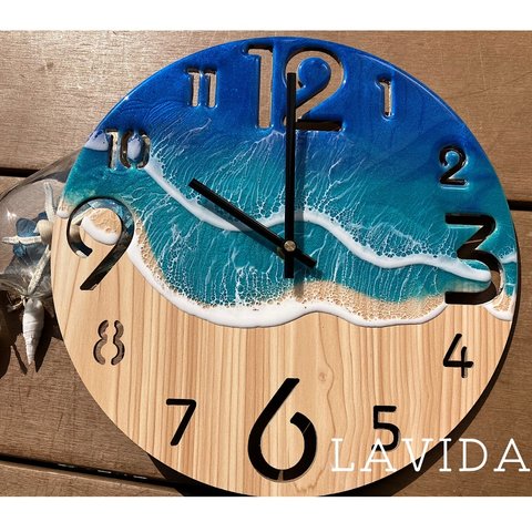 海のレジンアート　掛け時計　オーシャンアート　沖縄ブルー