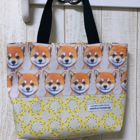 トートバッグ　柴犬　ミモザ