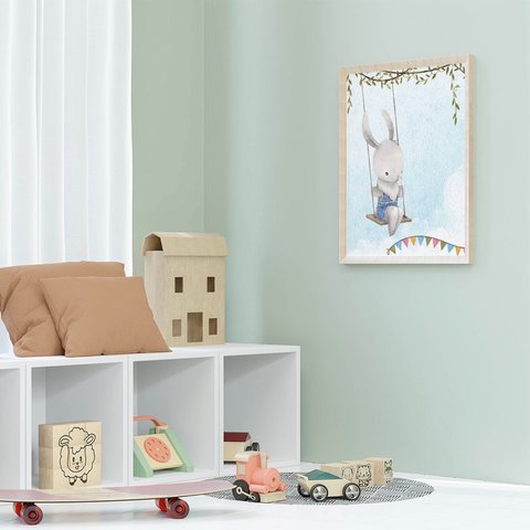 ポスター　風船とウサギ　 / i0707 /  カラフルな風船　ライオン、うさぎなど子供部屋にも　インテリアポスター