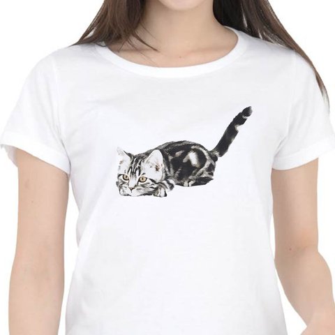 アメリカンショートヘア猫の半袖Tシャツ〜シンプルシリーズ〜　レディース　メンズ　あります
