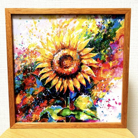 作品 : 堂々 絵 絵画 向日葵 ひまわり ヒマワリ 花 縁起絵 アート 水彩画 30cm×30cm 壁掛け 置物 植物 送料無料 インテリア 雑貨 大きい ロココロ  画家 : 平田幸大