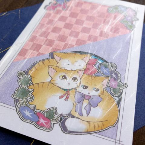 猫　ポストカード「スナネコと朝顔（和紙）」2枚入