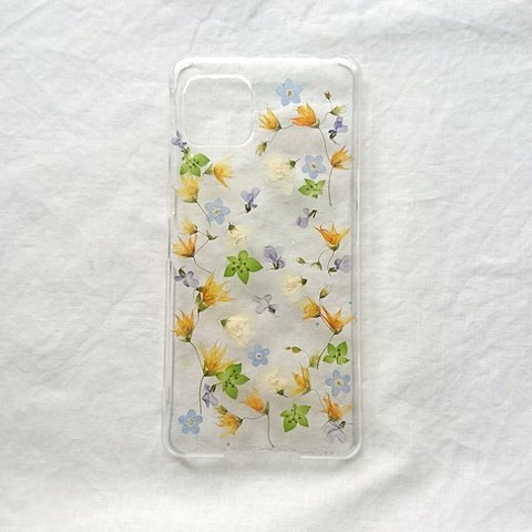 【全機種対応】小花いっぱいの押し花  Androidスマホケース /押し花ケース