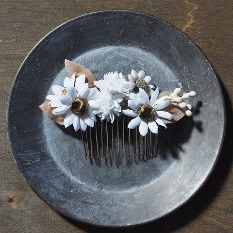  Small bouquet hair comb【White】