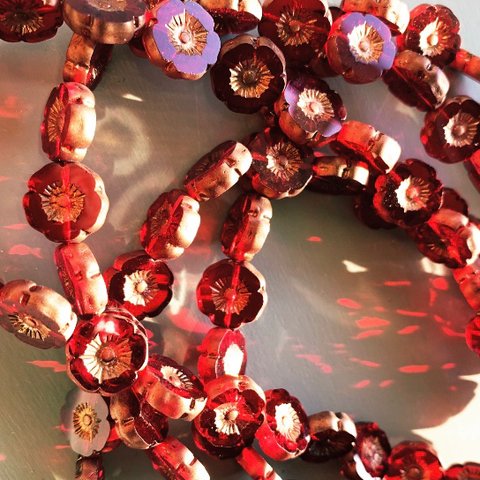 【10コセット】#czech beads #チェコビーズ　flower12㍉　red/copper