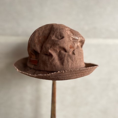 organic cotton canvas tac hat ｜柿渋染め キャンバス生地タックハット/ hk-cv-02