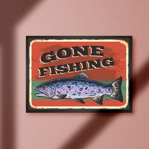 アメリカン 釣りに行ってしまった GONE FISHING 釣り フィッシング ポップアート カフェ A4アートポスター