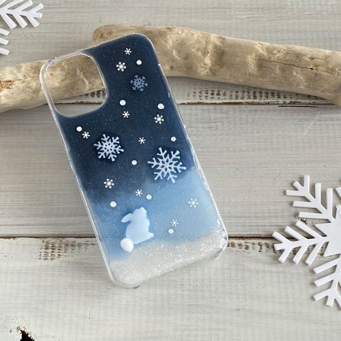 冬　雪の結晶とうさぎ　iPhone12 mini 現品のみ