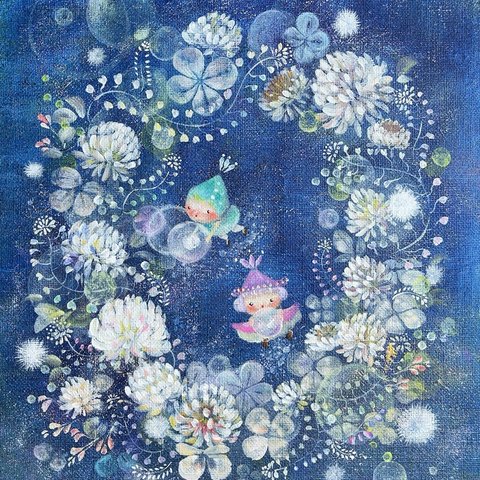 夜明けのシロツメグサ　【原画/F3キャンバス/アクリル画】インテリアアート