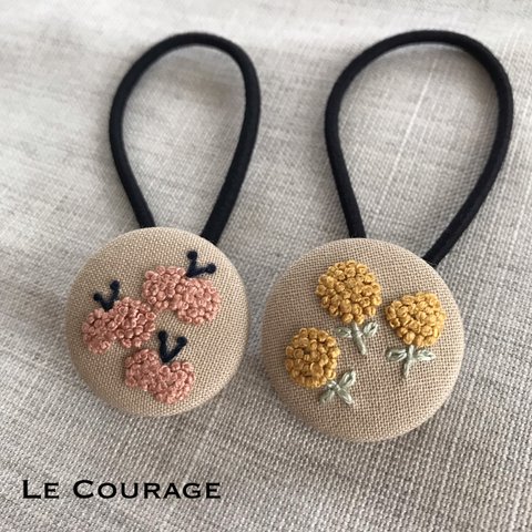 《特別価格》チョウと花の刺繍ヘアゴム(オレンジ・黄色)